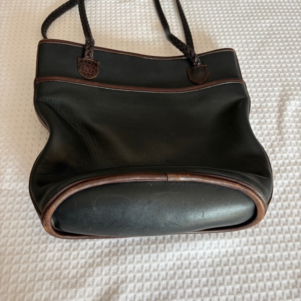 Vintage Brighton leather brown black croc weave shoulder handbag vtg - Picture 6 of 10